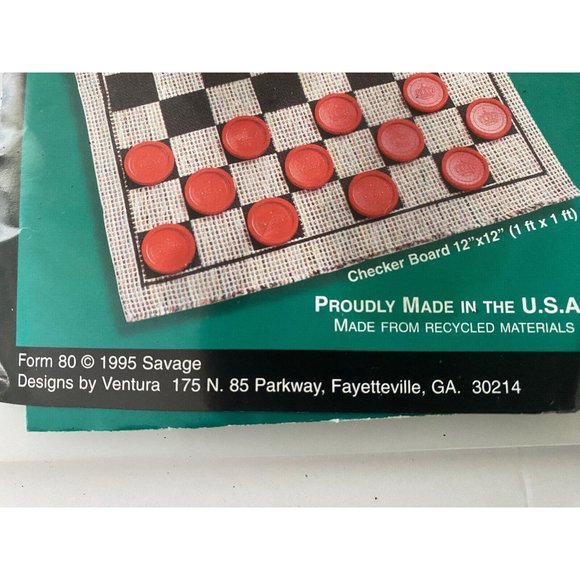 Checkers Board Game with Rug Board 12" x 12½”  12 Black 12 Red Checkers Vintage - Picture 12 of 16